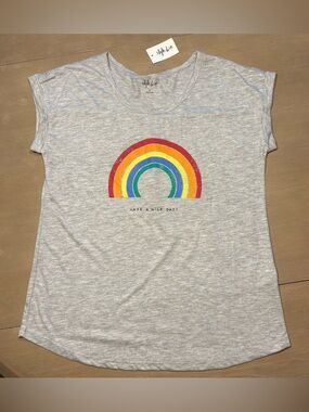 5/$30 Style & Co. Heather Gray Rainbow Graphic Tee Small NWT
